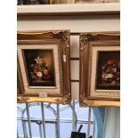 A pair of modern Still Life oils on board, signed, plus two other pictures