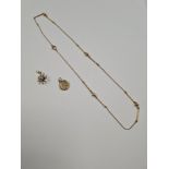 9ct yellow gold necklace with ball and bar spacers, 9ct gold St Christopher and 9ct gold pendant in