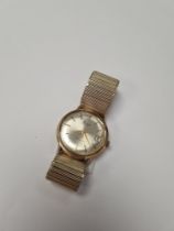 Vintage 9ct yellow gold cased gents Accurist "Shock Master" watch, with golden dial, baton markers a