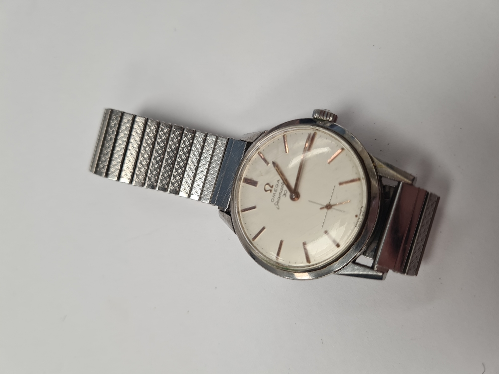 Omega; A vintage 'Omega' Seamaster 30 watch with cream dial and rose gold baton markers, hands and s - Image 2 of 5