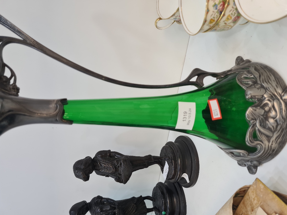 A WMF Art Nouveau decanter having pewter mounts of figures with green glass body - Image 4 of 4