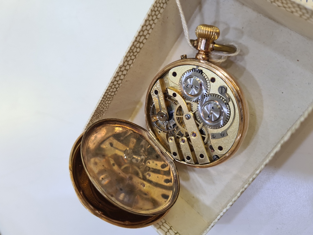 14K yellow gold cased pocket watch, with white enamelled dial, black Roman numerals and Sub seconds - Image 5 of 6