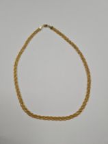 9ct yellow gold flat link plated necklace, lobster claw clasp, marked 375, approx 6.4g