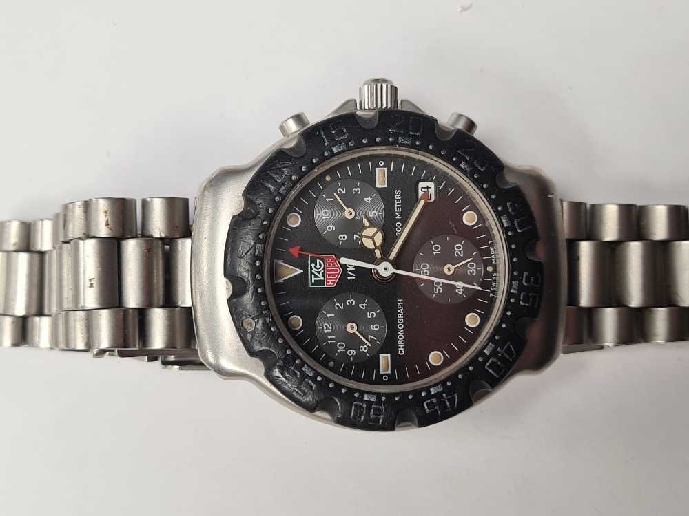 Tag Heuer; a gents stainless steel Tag Heuer watch on original strap, CA1211- RO Chronograph watch