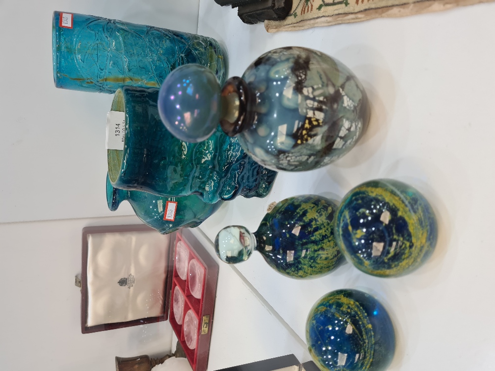A quantity of Mdina glass including 3 vases, one having square base and one other perfume bottle sig
