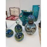 A quantity of Mdina glass including 3 vases, one having square base and one other perfume bottle sig