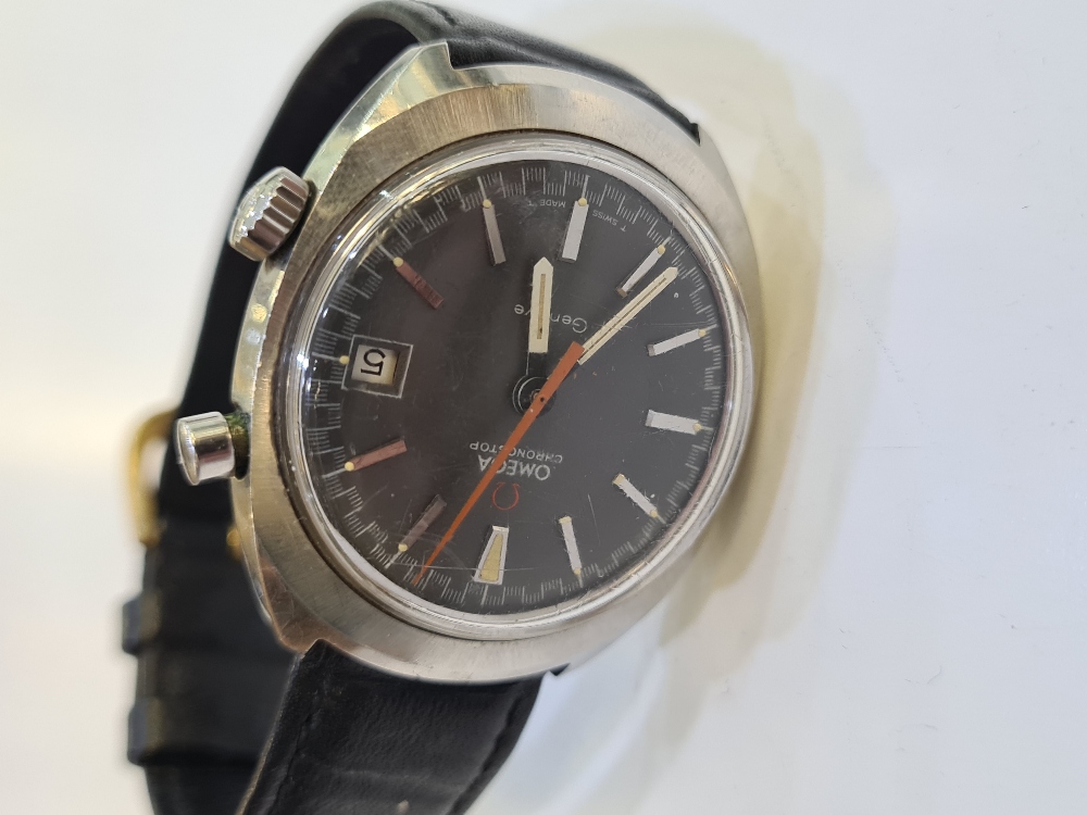Omega; a Vintage gent's Omega Geneve 'Chronostop' manual wind wristwatch, stainless steel 33mm, grey - Image 2 of 4