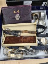 Box of modern and vintage watches, including Accurist, Seiko Sportmatic, Smiths pocket watch, antiqu