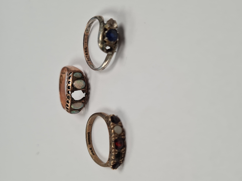 Two Opal dress rings, both 9ct, both 9ct, approx 4.24g and a 9ct and silver paste set ring AF, marke - Image 10 of 10