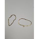 9ct yellow gold flatlink bracelet, marked 375, and another twisted curblink example, marked 375, app