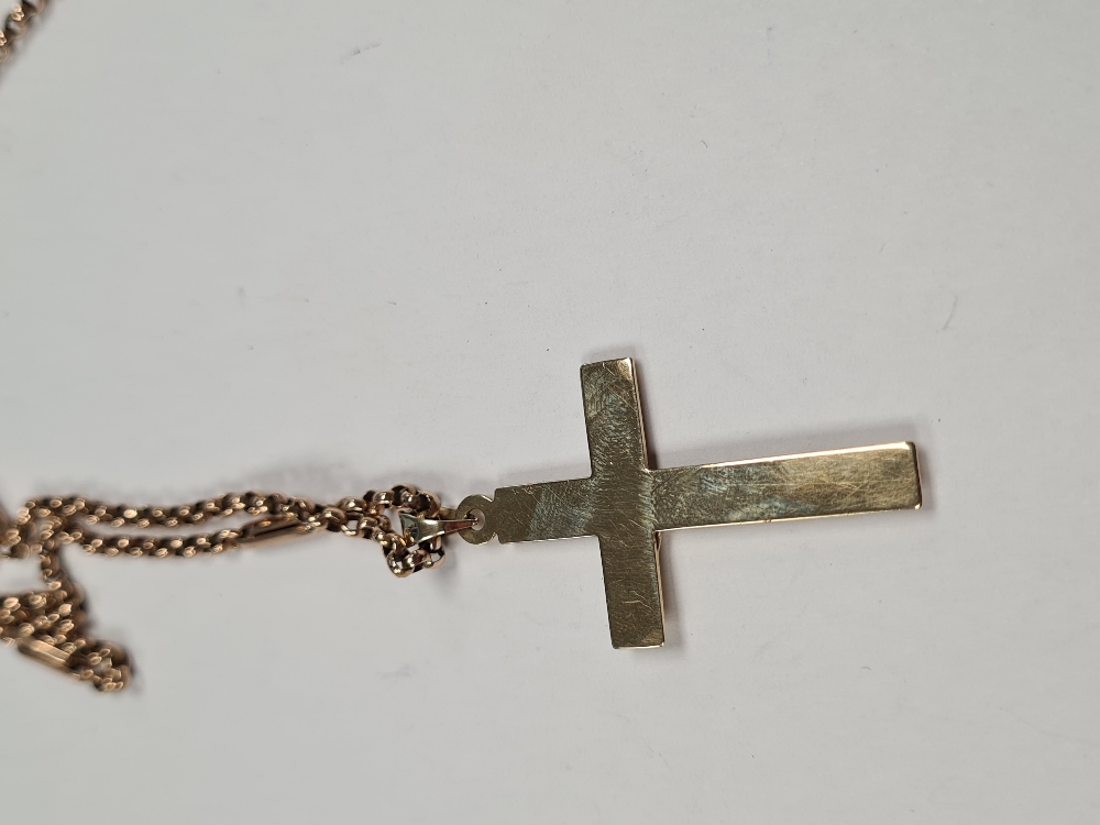 Antique 9ct rose gold belcher and bar chain, marked 9c, hung with a yellow gold Crucifix pendant, ma - Image 7 of 8