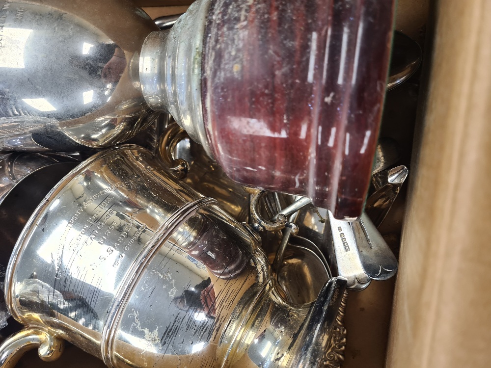 A box of assorted silver plate, including cutlery and trophies - Image 4 of 4