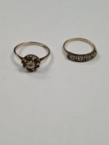 9ct yellow gold emerald and diamond chip cluster ring, marked 375, size U, and an emerald and diamon