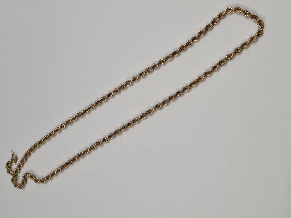 9ct yellow gold ropetwist design neckchain, 52cm, approx 7.42g