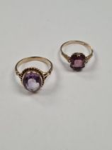 9ct yellow gold dress ring set with oval faceted mixed cut amethyst rubover set in twisted frame on