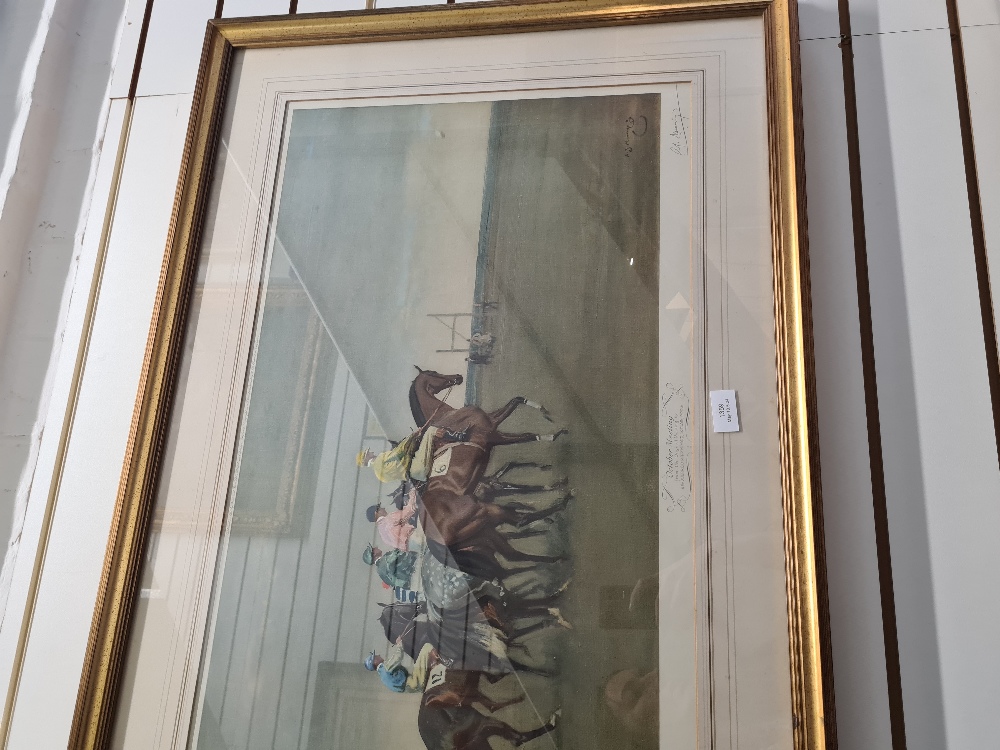 Alfred Munnings; a pencil signed print of Racehorses titled 'October Meeting', 75 x 43.5cms - Image 4 of 5