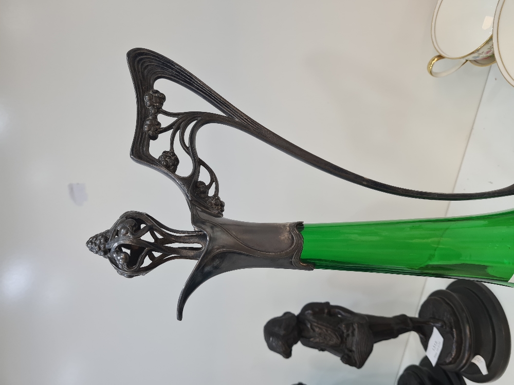 A WMF Art Nouveau decanter having pewter mounts of figures with green glass body - Image 3 of 4