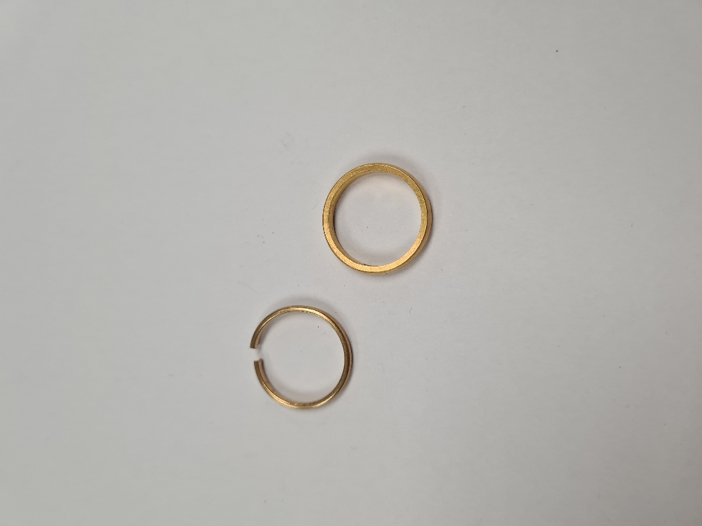 Two 22ct yellow gold wedding bands, one AF, the other size M, both marked 22, approx 6.10g