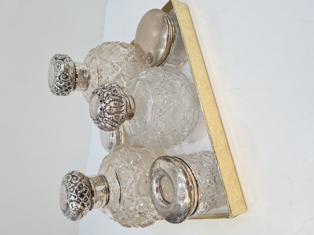 Silver topped dressing table items comprising silver topped pretty cut glass scent bottles and other - Image 6 of 7