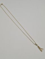 9ct yellow gold herring bone neckchain, hung with a tassel pendant, marked 375, approx 2.77g