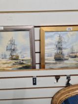 Ken Hammond, 2 small oil paintings, one titled Trafalgar 1805, and the other of HMS Victory at ancho