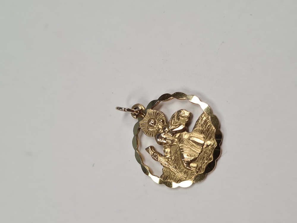 9ct yellow gold St Christopher pendant, 2cm diameter marked 375, London GJ Ltd., for Georg Jensen, a - Image 3 of 3