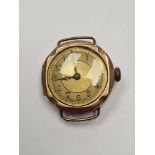 9ct gold cased vintage watch, marked 375, 11.4g