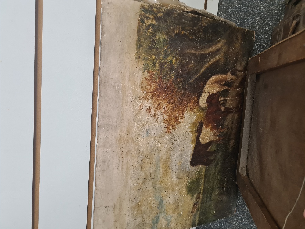 A quantity of antique unframed oil paintings, mostly on canvas, to include J Reil mother and baby in - Image 5 of 7