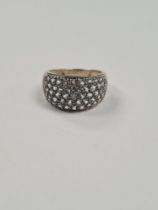 9ct yellow gold ring pave set clear stones, size M, approx 3.28g