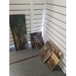 A quantity of antique unframed oil paintings, mostly on canvas, to include J Reil mother and baby in