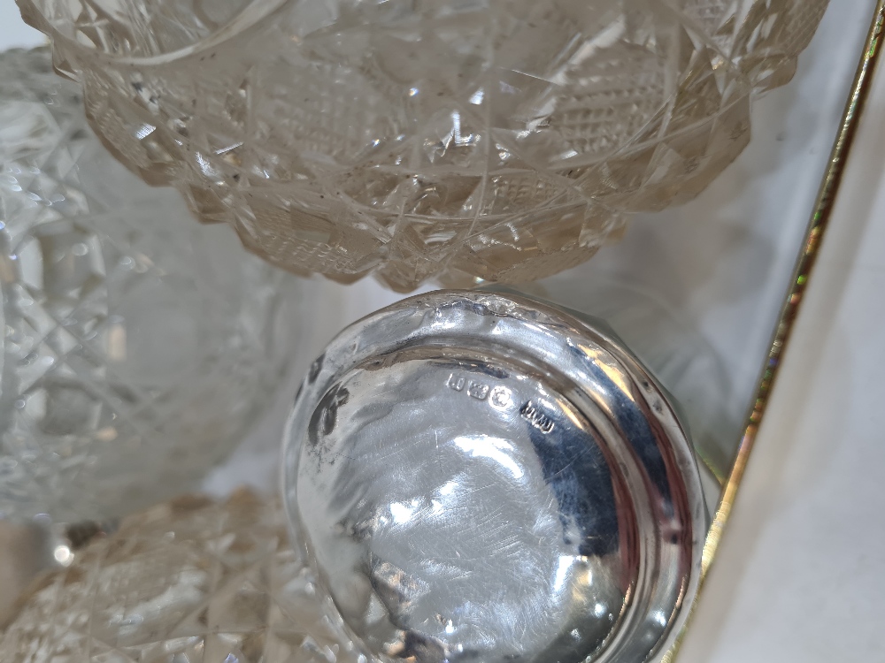 Silver topped dressing table items comprising silver topped pretty cut glass scent bottles and other - Image 3 of 7