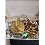 Box mixed costume jewellery including 18K gold plated bangle, compact, etc