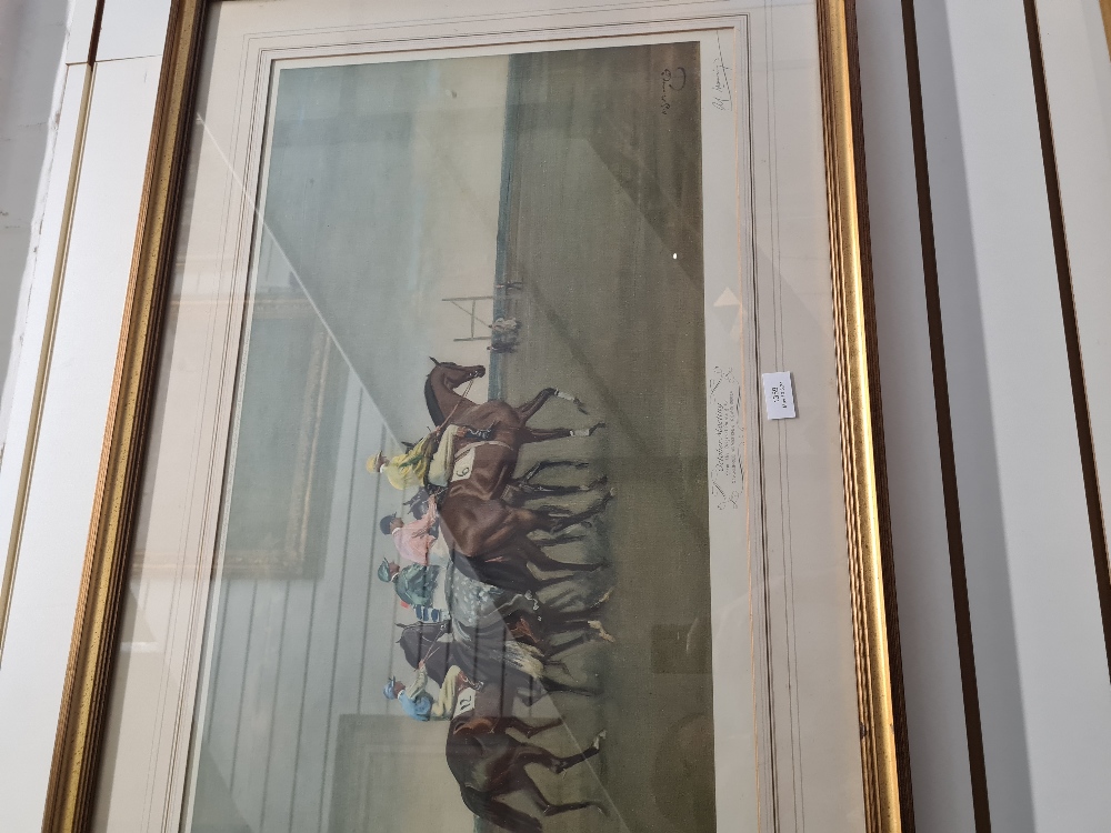 Alfred Munnings; a pencil signed print of Racehorses titled 'October Meeting', 75 x 43.5cms - Image 5 of 5