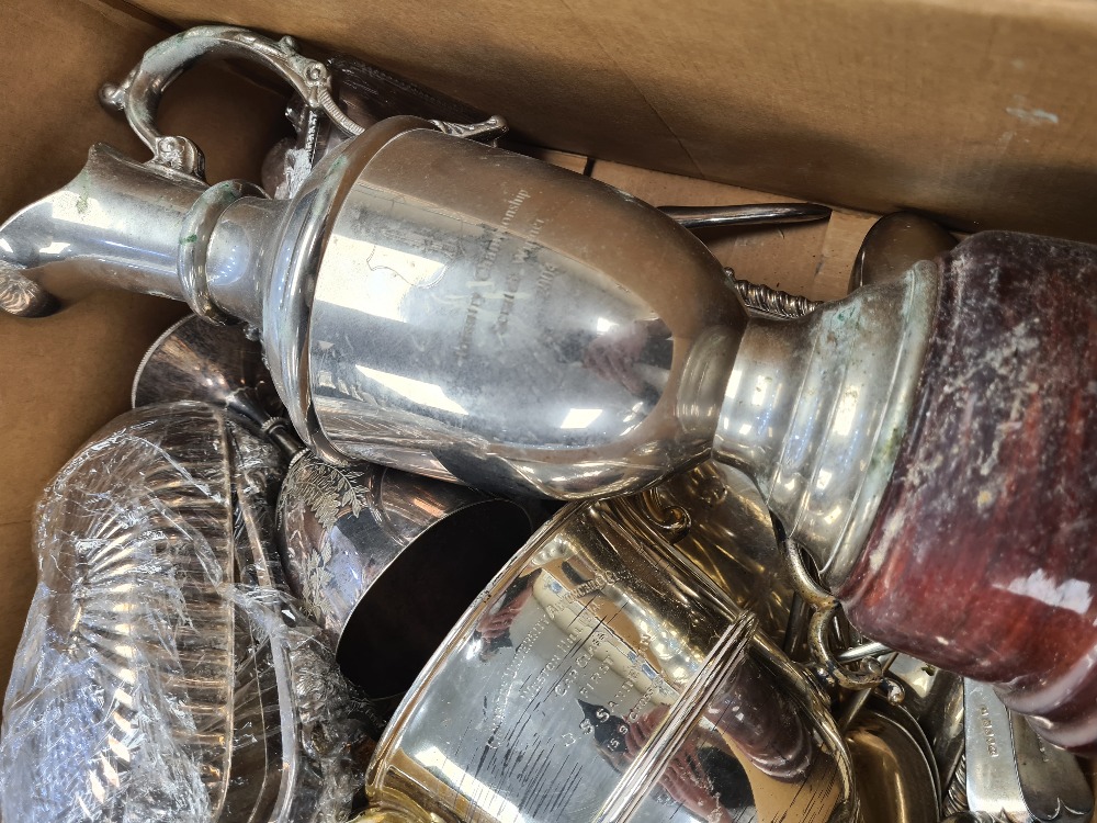 A box of assorted silver plate, including cutlery and trophies - Image 2 of 4