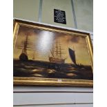 Kenneth Hammond, a large oil on canvas of early 19th Century shipping scene with masted galleons and