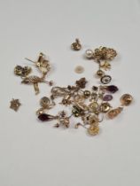 Quantity of yellow metal earrings including 9ct examples, paste set pendants, etc, approx 24g