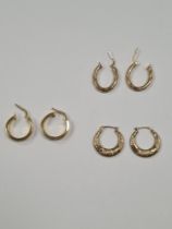 Three pairs of 9ct gold hoop earrings, marked 375, approx 4.88g