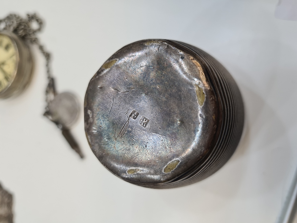 White metal cups with various marks on the bases, a silver decanter label and a silver cup by Philip - Image 4 of 8