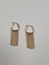 Pair of 9ct yellow gold hoop earrings each suspended with 14 strands 9ct gold balls, marked 375, app