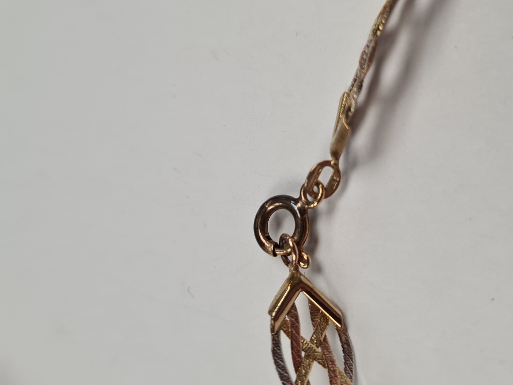 9ct tin coloured gold flatlink plaited neckchain, marked 375, maker A C, approx 8g - Image 3 of 8