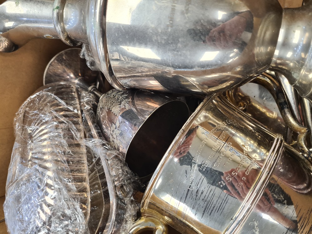 A box of assorted silver plate, including cutlery and trophies - Image 3 of 4