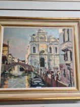 Ken Howard, British 1932 - 2022. A large oil on canvas Venice scene, signed 60 x 50cm