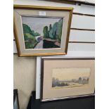 Signe Lundquist - large and small oil, mid century of waterway with bridge, 25.5cm x 21cm, plus a wa