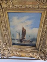 An antique oil on board of Fishermen in boats unsigned, 14.5 x 19.5cm and one other 19th Century wat