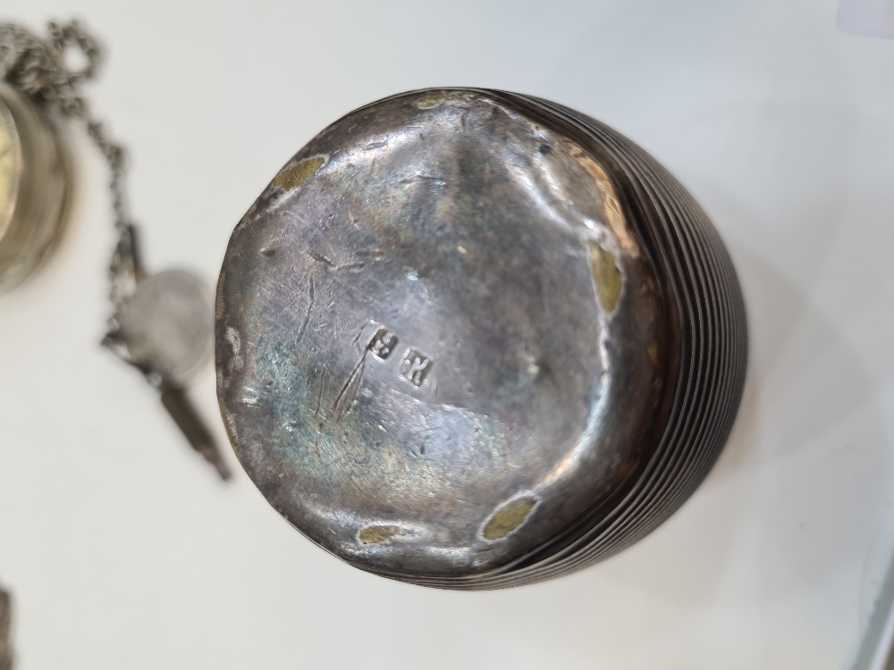 White metal cups with various marks on the bases, a silver decanter label and a silver cup by Philip - Image 3 of 8