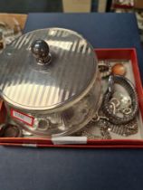 Tray of silver and white metal jewellery and a silver topped Mappin and Webb powder pot