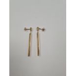 Pair of 9ct yellow gold drop earrings of cuboid form, marked 375, approx 2g