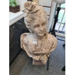 An old marble bust of Classical lady on square base, 69cm