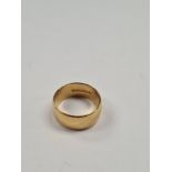 22ct yellow gold wedding band, 8mm wide, marked 22, London maker S & W, approx 10g