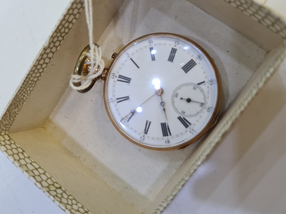 14K yellow gold cased pocket watch, with white enamelled dial, black Roman numerals and Sub seconds - Image 6 of 6